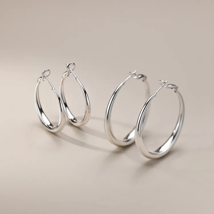 足银耳饰 999银针大耳圈小众时尚个性素圈耳环圆圈耳钉光面轻奢女