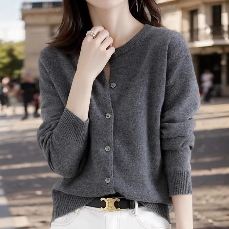 针织衫打底开衫女新款春秋爆款黑色外搭上衣秋冬圆领毛衣外套女士