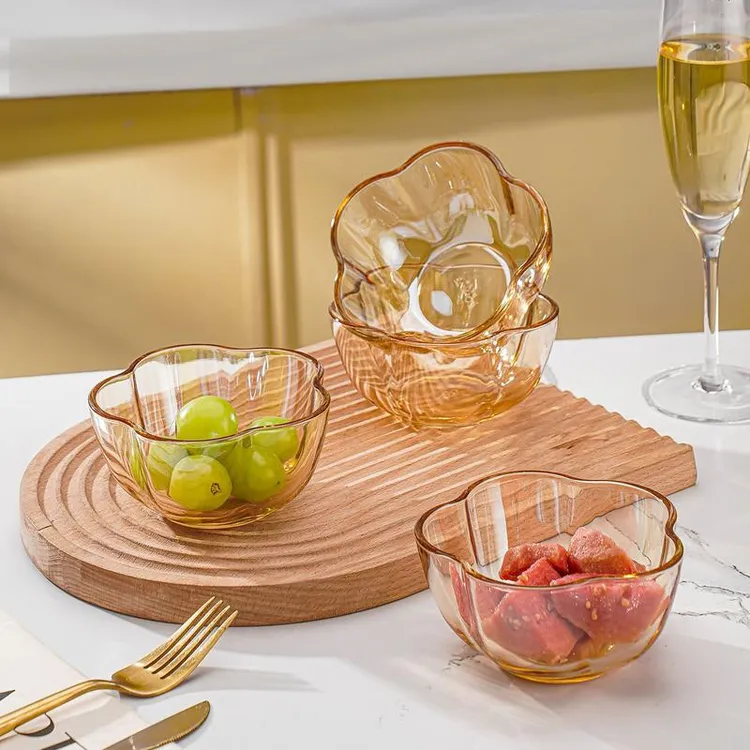 家用高颜值琥珀梅花玻璃碗餐具2只装个性沙拉碗餐碗吃饭碗网红