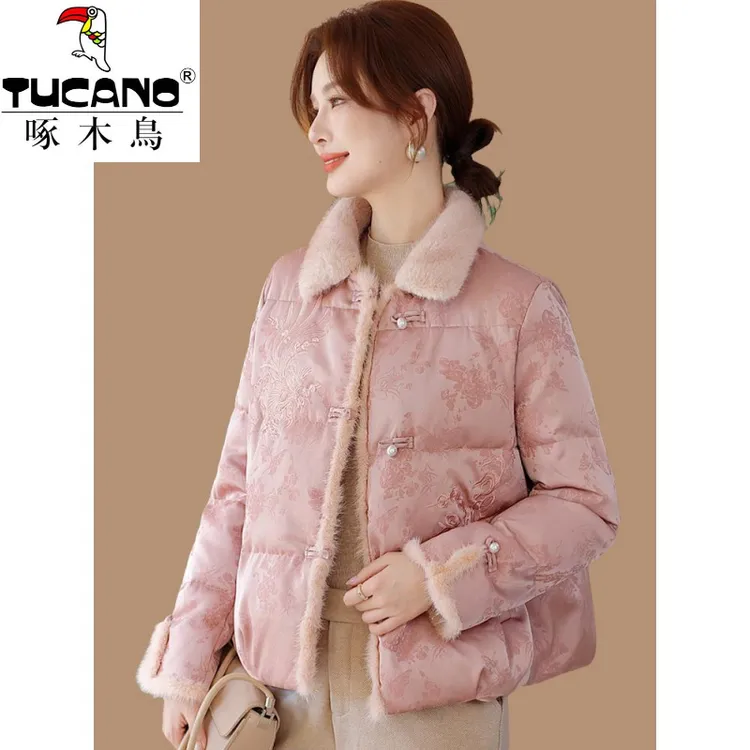 啄木鸟新中式妈妈冬季时尚羽绒棉服2025新款国风中老年女秋冬保暖