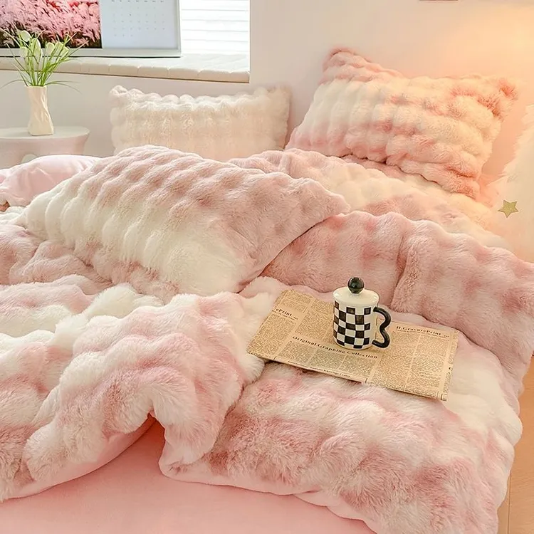 元族高端A类加厚双面保暖托卡斯兔毛绒牛奶绒秋冬被套四件套轻奢