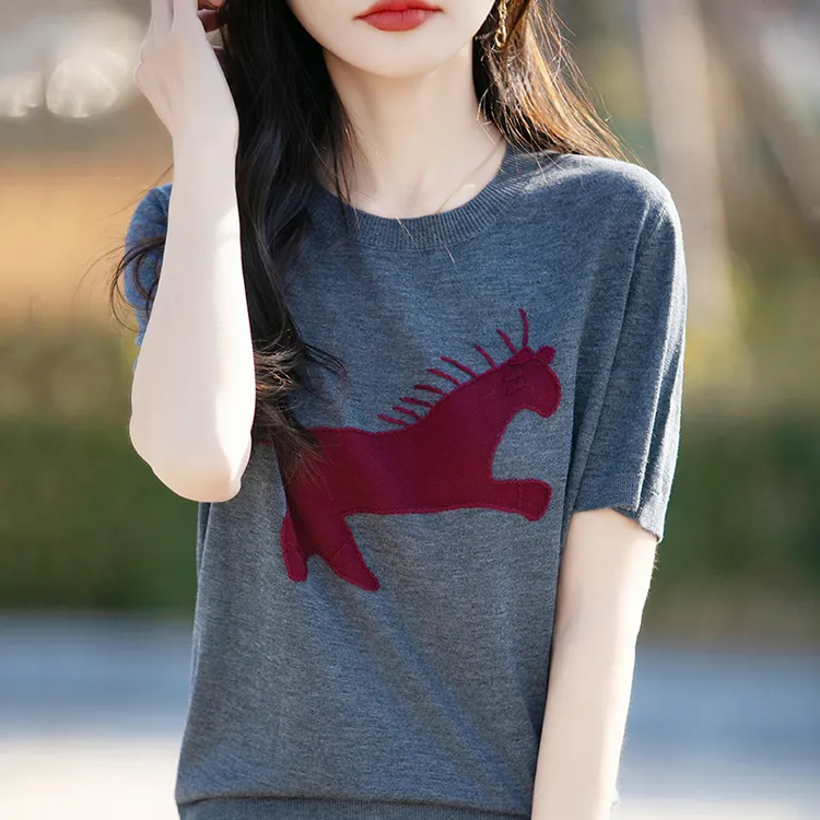 女士短袖t恤宽松2025年新款夏装上衣百搭时尚小衫显瘦冰丝针织衫