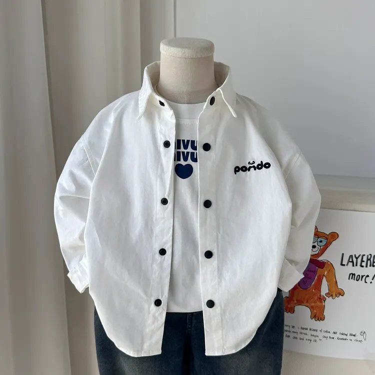 男童衬衫春秋装2025新款儿童白色衬衣韩版帅气中小童男孩薄款外套