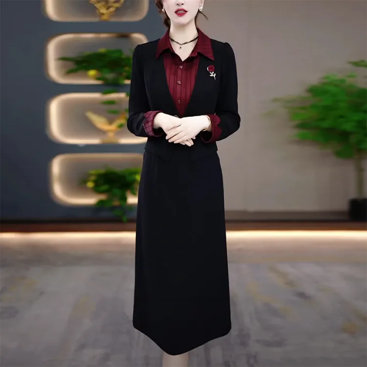 时尚轻奢气质百搭高贵洋气显瘦修身收腰遮肚子两件套中青年连衣裙