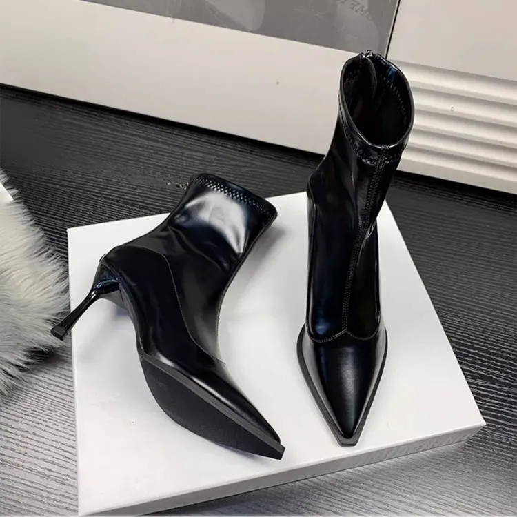 高跟时尚短靴女2025年秋冬新款细跟尖头配裙子瘦瘦靴小众气质裸靴