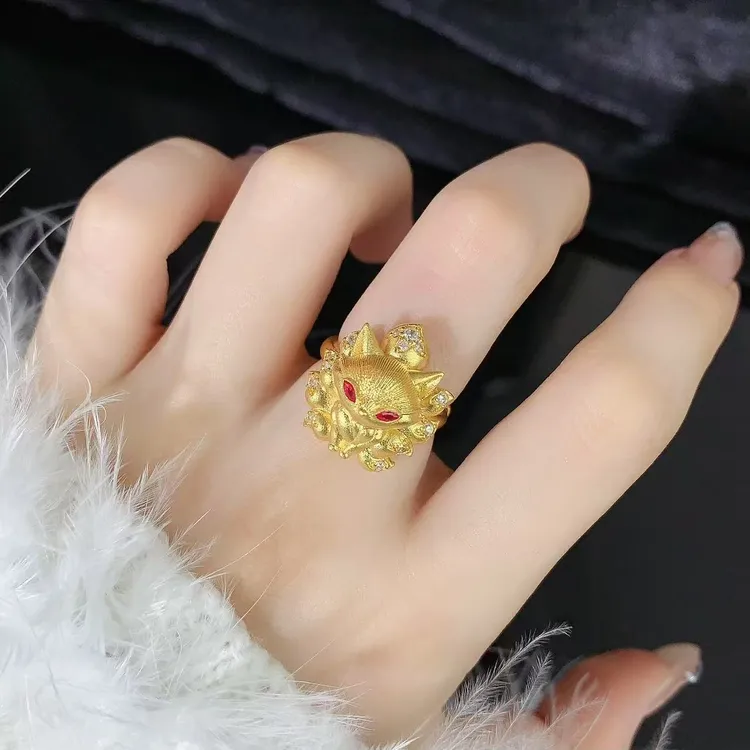 【伟新源】足金999 精美时尚 镶嵌九尾狐活口戒12.42克（附加234）