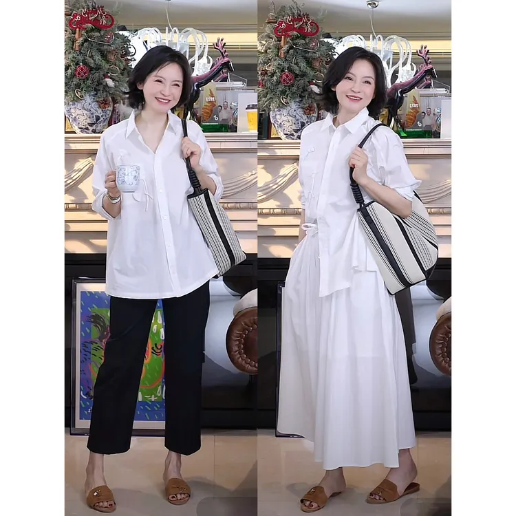 我是摩羯 白玉兰女主 100长绒棉立体手工钉花夏百搭衬衫