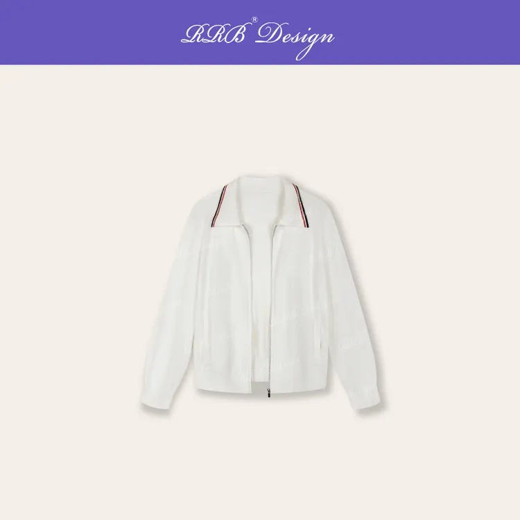 RRB Design 「怦然时刻」圈圈纱棉撞色条纹polo长袖拉链开衫外套