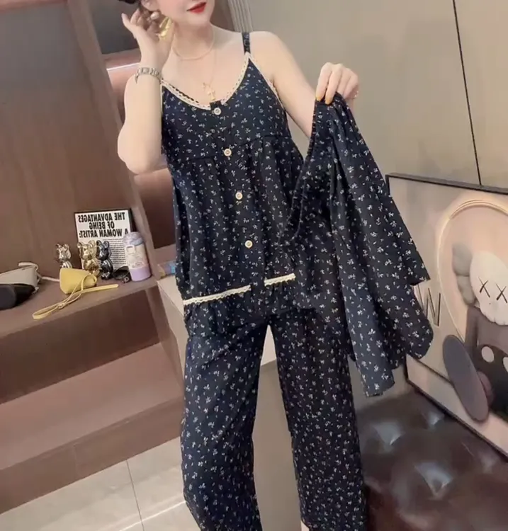 减龄洋气吊带短裤长裤家居服三件套【实物微色差】