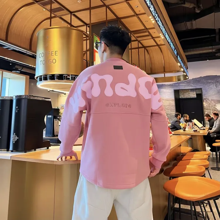 冬季新款百搭休闲时尚潮流个性韩版简约纯色字母圆领套头男款卫衣