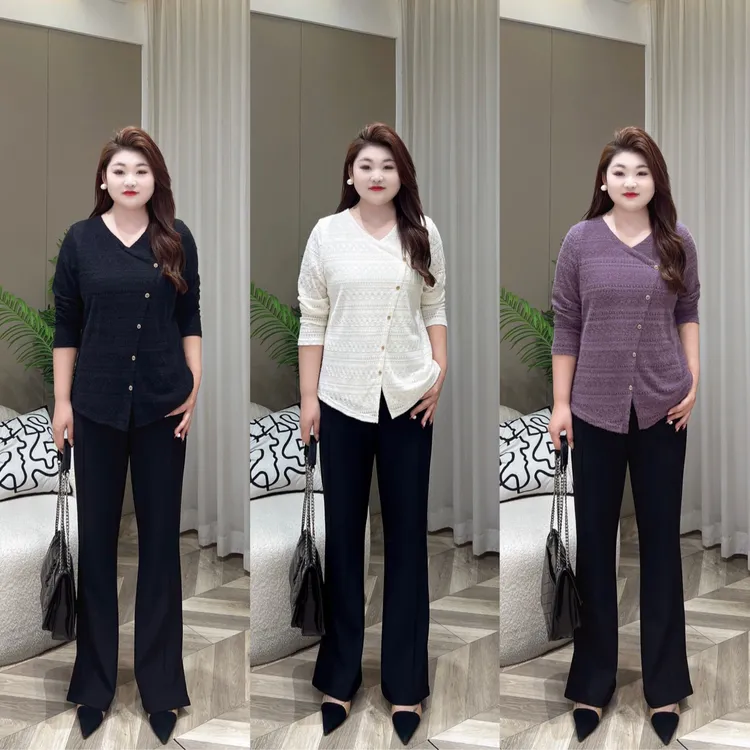 【上新上衣】PMM82173秋季新款气质蕾丝修身百搭显瘦大码女装衬衫