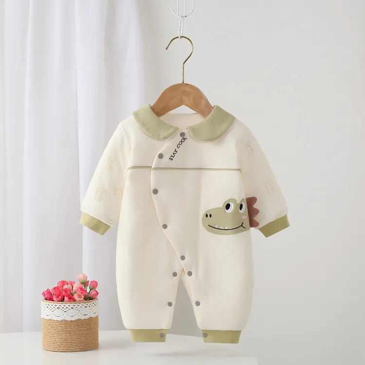 秋冬新款120克夹棉男宝宝卡通无骨蝴蝶衣婴幼儿外出爬爬服D22053