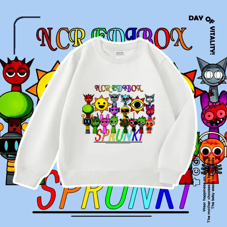 童装新款Sprunki音乐游戏节奏盒子周边男女童圆领衣服加绒上衣潮