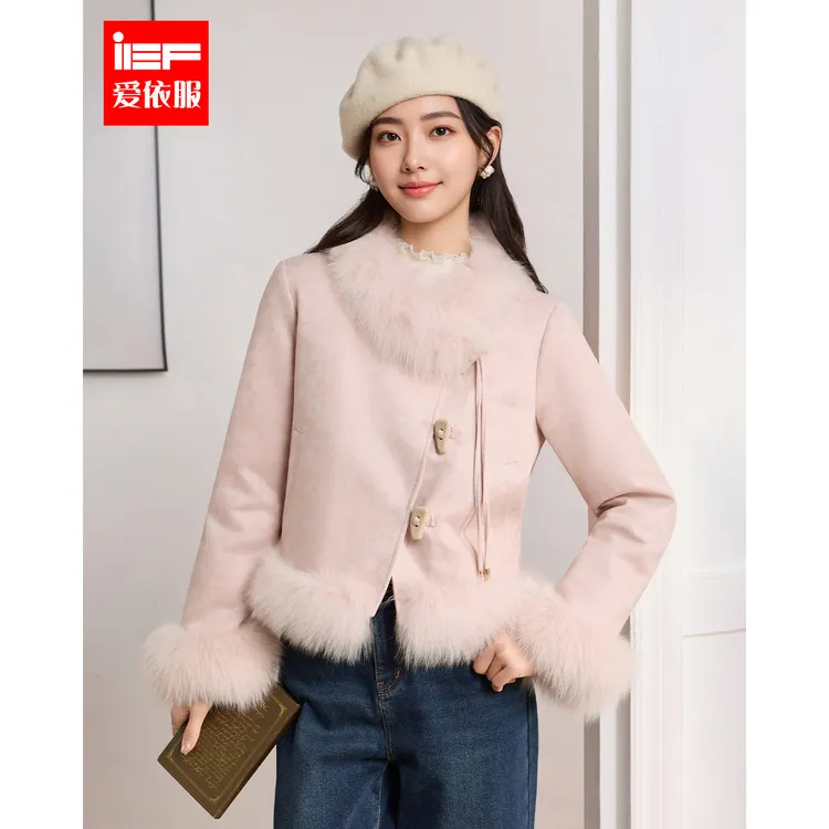 IEF/爱依服2025新款狐狸毛冬季磨砂皮加厚时尚羽绒外套