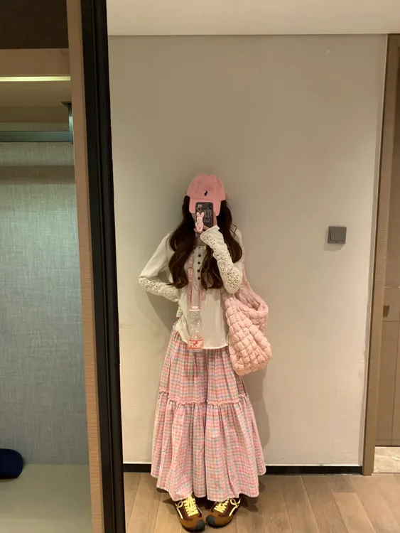 【无敌春日氛围感】韩系大摆缤纷格子A字春夏收腰显瘦百褶半身长裙