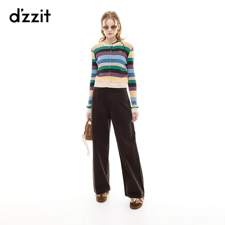 【商场同款新品】dzzit地素长袖针织衫25秋彩色条纹上衣女3J3E51529