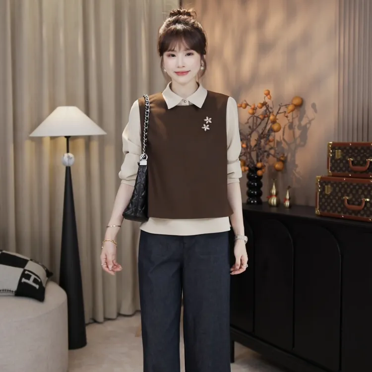 LMENY“花骨朵马甲”手工缝花钻时尚圆领无袖马甲25CW014