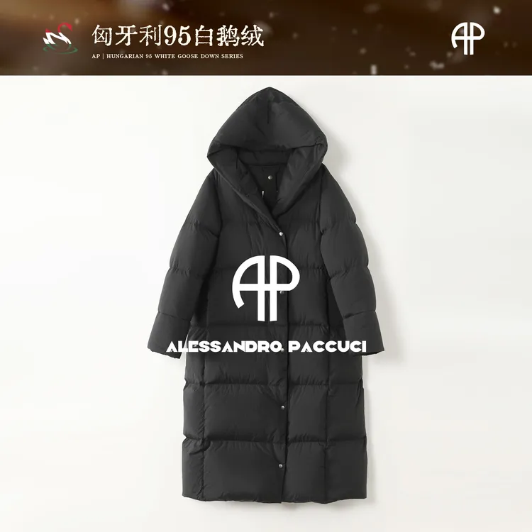 AP洛哥54006RE【冬日暖阳】匈牙利进口95白鹅绒连帽保暖加长羽绒服