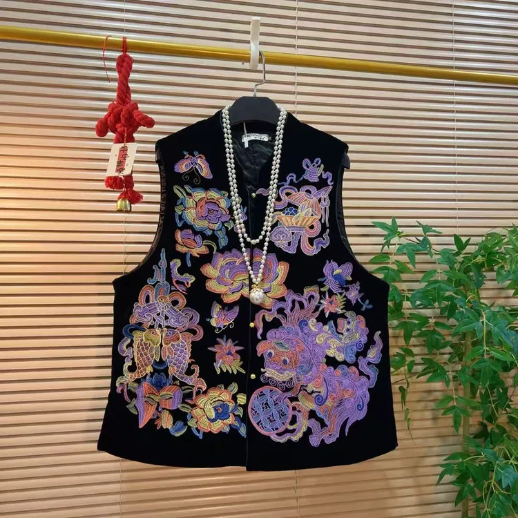 重工轻奢复古刺绣加棉马甲女胖YY2025秋冬新款新中式国风坎肩上衣