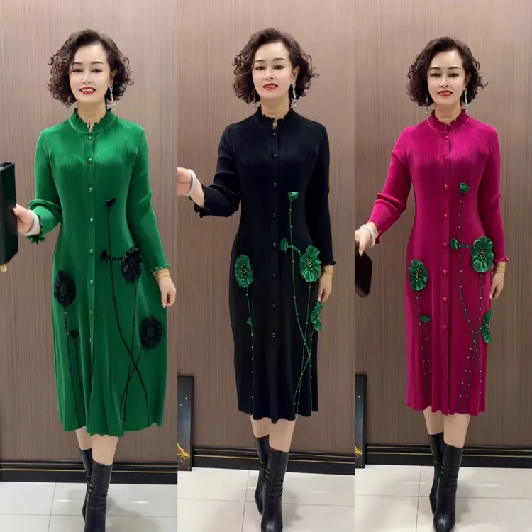 开衫款2025新款三宅褶皱大码连衣裙嘎嘎洋气高档