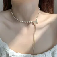 甜美气质温柔蝴蝶抽拉可调节项链 长款毛衣链