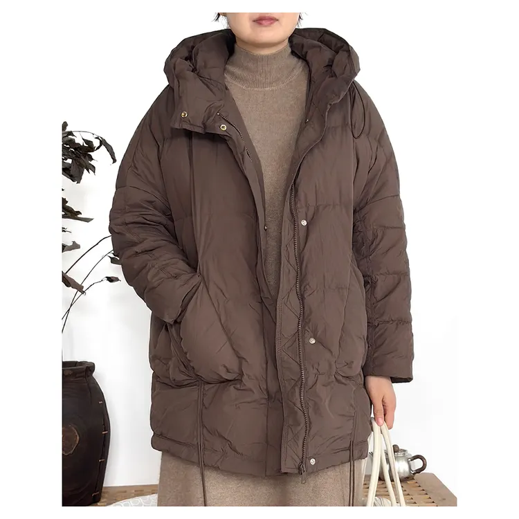 WT167  冬季新款女士休闲百搭宽松中长款连帽长袖羽绒外套