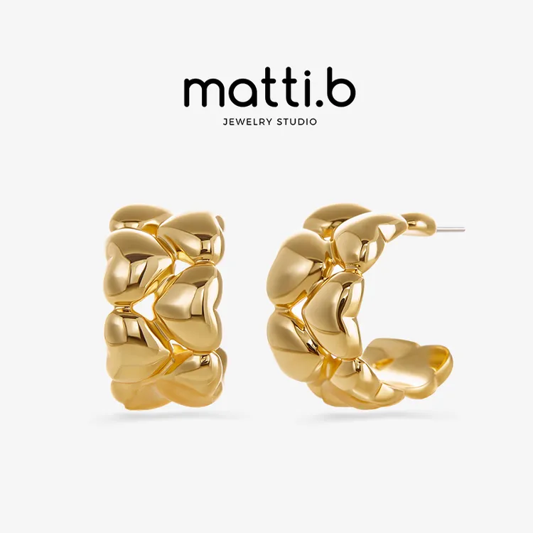 铜合金耳饰 爱心C型耳钉高级感简约时尚轻奢气质百搭女士耳环1452