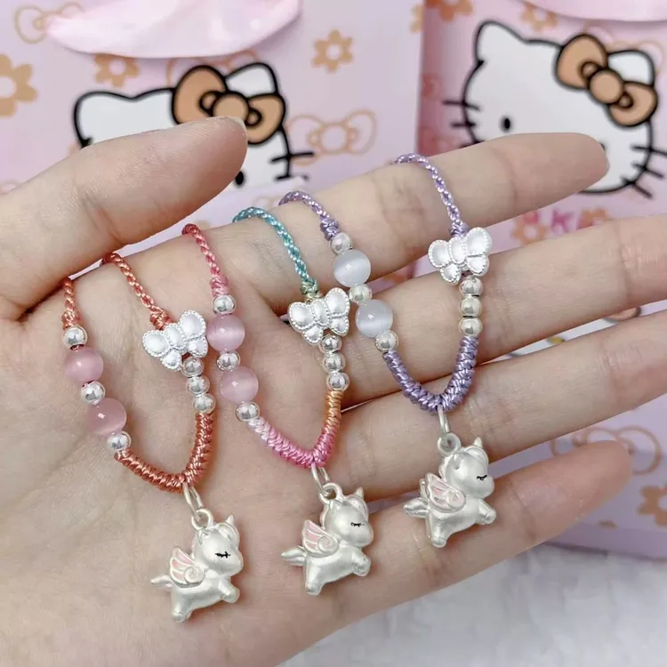 吊坠足银 足银999独角兽项链小马宝莉吊坠手工编绳卡通可爱时尚