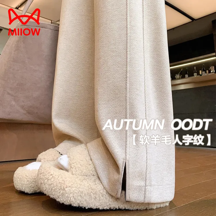 MiiOW/猫人【软羊毛人字纹】孕妇裤子加厚加绒女秋冬2025新款直筒裤