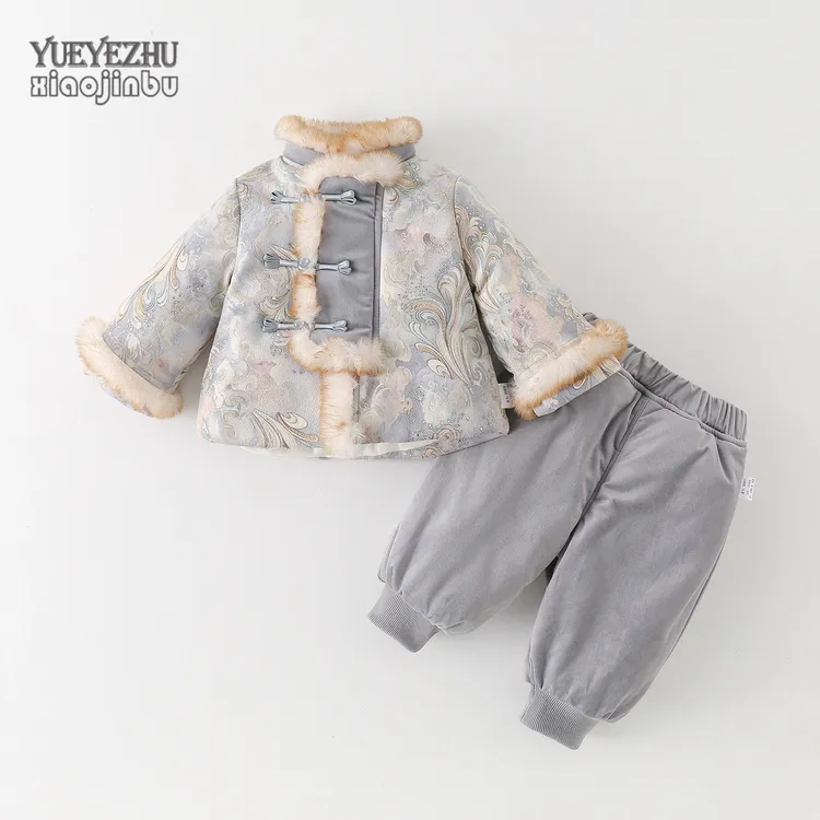 男童中国风套装秋冬新款加厚保暖婴幼儿中式两件套宝宝周岁礼服装