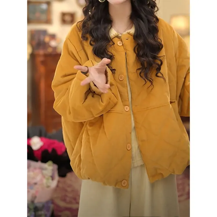 【稻浪翻金】复古港风灯芯绒保暖秋冬宽松棉服外套女简约气质显瘦