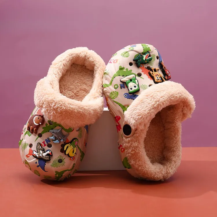 山海经儿童棉拖鞋男童棉鞋秋冬男孩毛毛拖鞋冬季居家鞋宝宝室内