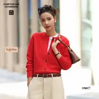 优衣库合作款/女装羊毛混纺圆领针织开衫/毛衣25秋冬新款480025