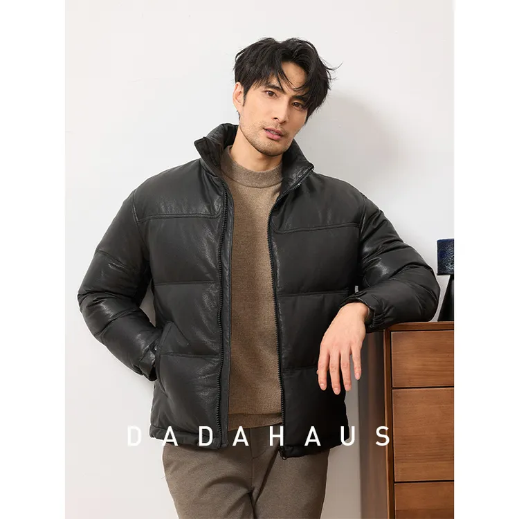 冬季海宁真皮皮衣男绵羊皮羽绒服夹克冬季加绒加厚保暖面包服外套