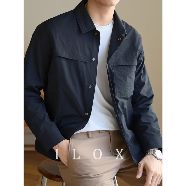 ILOX美式休闲薄行政夹克男春夏新款商务高级通勤外套轻薄翻领短款