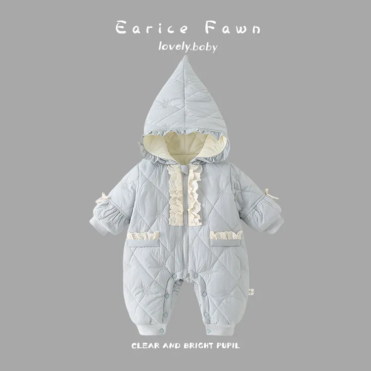 YM女宝宝可爱爬服加绒夹棉冬季外出服棉衣婴儿衣服冬装新生儿连体