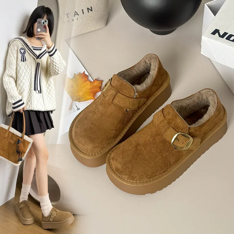 网红厚底加绒大棉勃肯鞋女2025年冬季新款百搭一脚蹬棉鞋