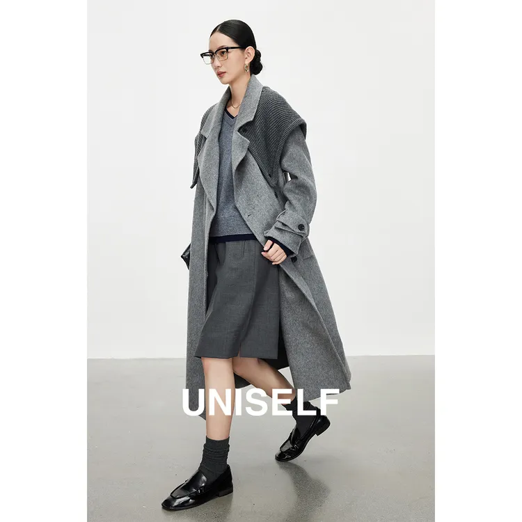 UNISELF披肩双面呢羊毛大衣2025新款时髦轻奢气质宽松外套101001