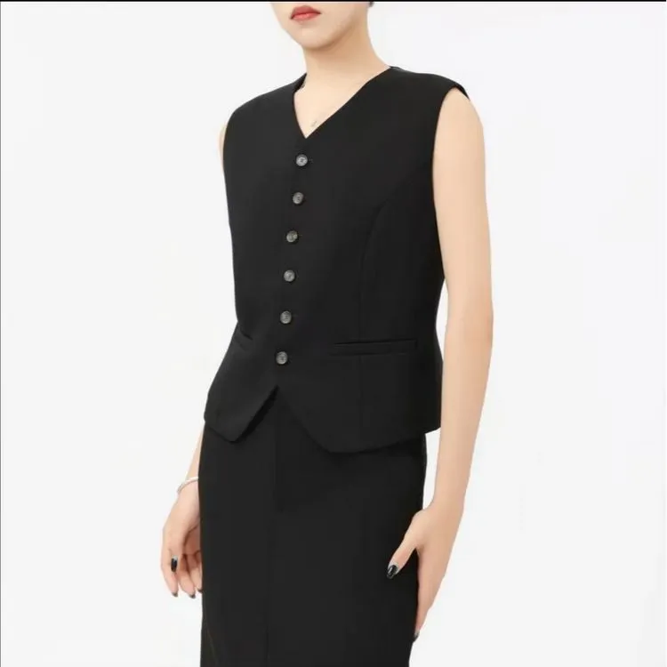 AMASS/阿玛施薄款外穿无袖白色西装流光风女夏季无袖西装马甲