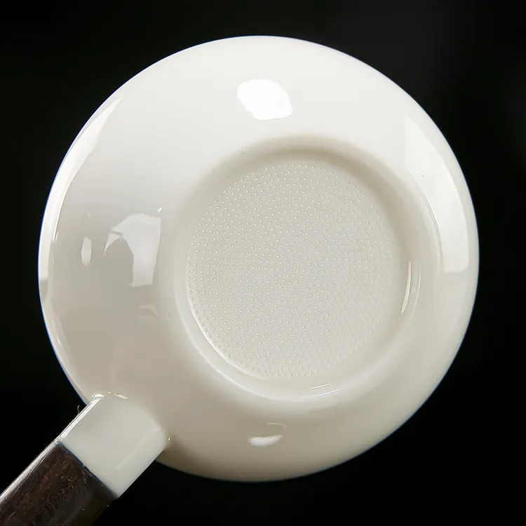 中式纯色羊脂玉带把防烫茶漏木柄全瓷滤网创意不烫手过滤器茶配件