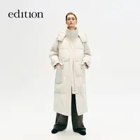 edition2025冬季新款风衣式长款连帽鹅绒羽绒服大衣EBE4EINT03