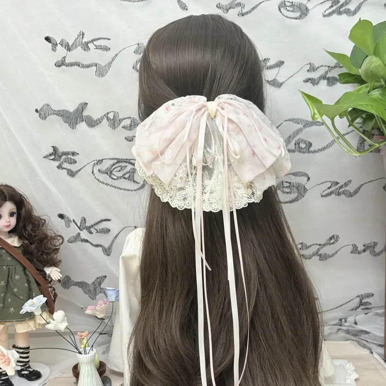 【粉兰香】温柔风粉色蝴蝶结飘带发饰洛丽塔甜美百搭清新简约发夹