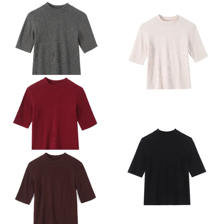 【醋酸羊毛半暖T】秋冬小立领中袖基础款5分袖T恤25101F