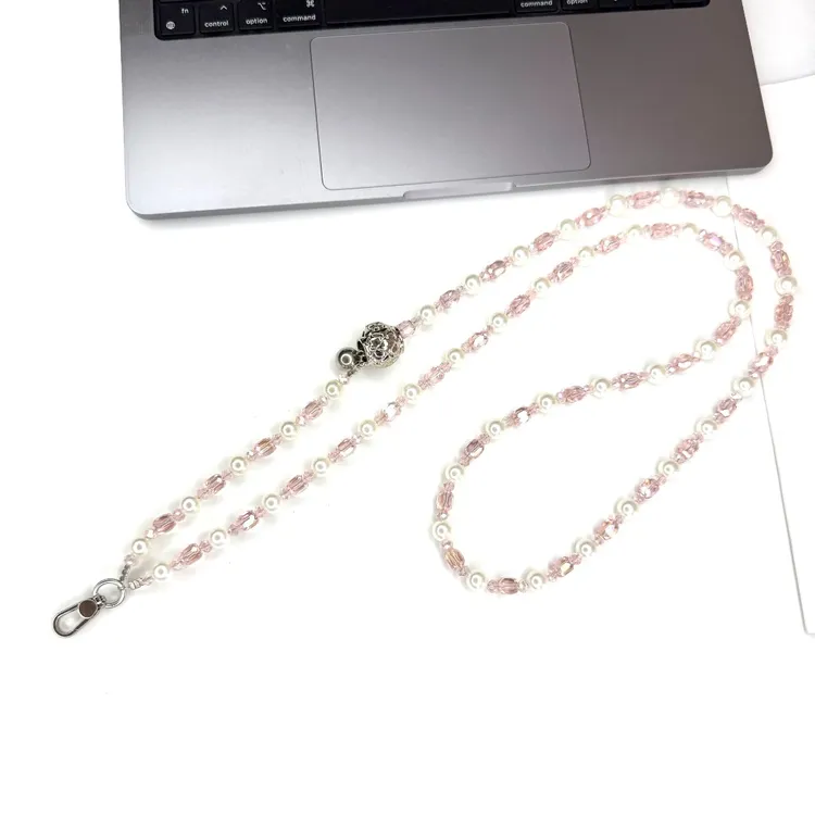 【白色珍珠伸缩】斜跨链手工转转珠DIY手机挂链饰品手机链防丢挂脖