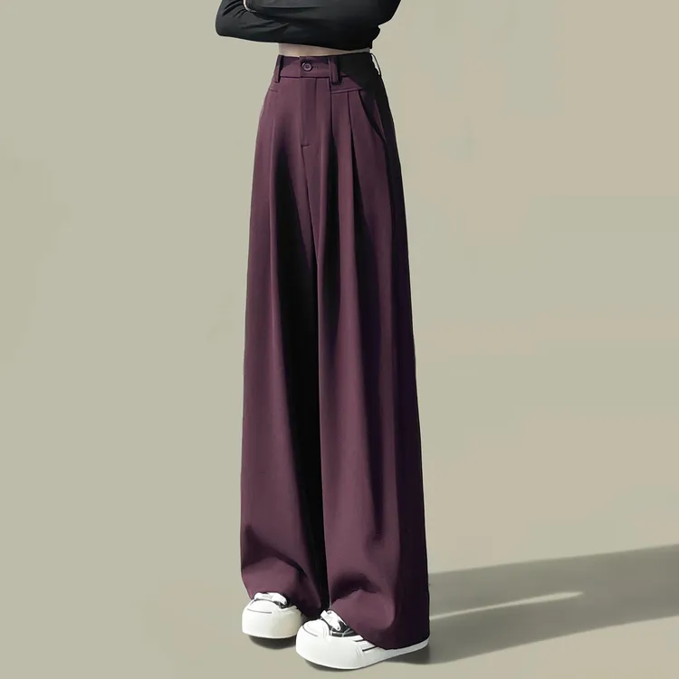 安可拉红阔腿西装裤女2025年春秋新款高腰垂感高级感拖地直筒裤子