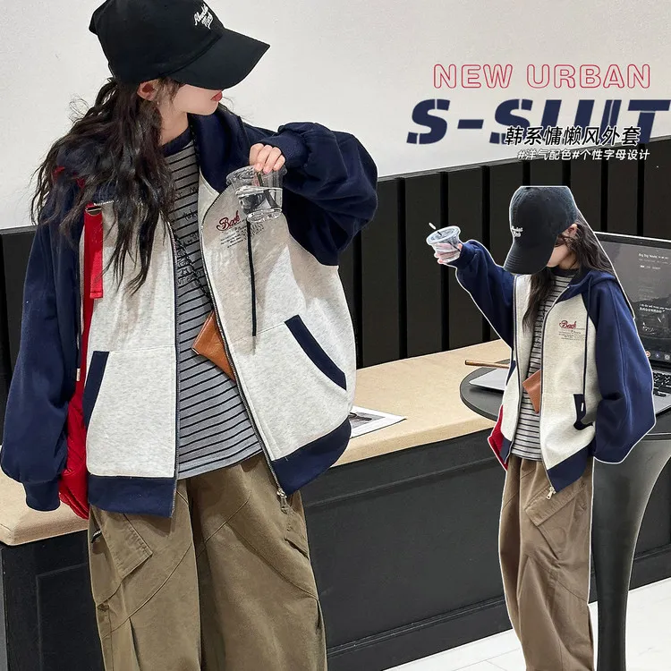 女童休闲外套春秋季新款中大童连帽棒球服小学生韩版洋气运动秋装