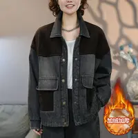 CK9196黑牛仔棉衣加绒加厚冬季新款棉服外套宽松时尚洋气