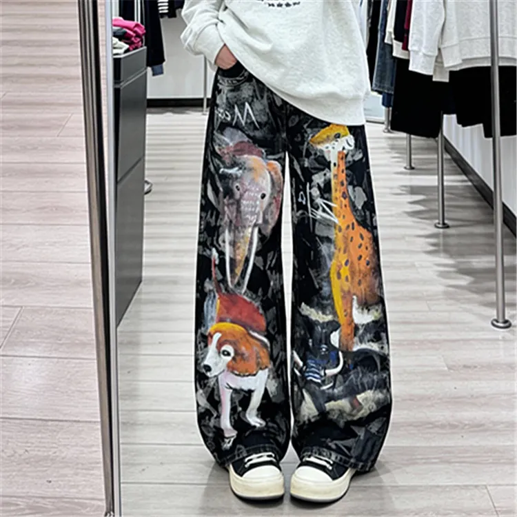 【 广州画师高货作品】纯手绘涂鸦牛仔裤修身显瘦可批发可定制