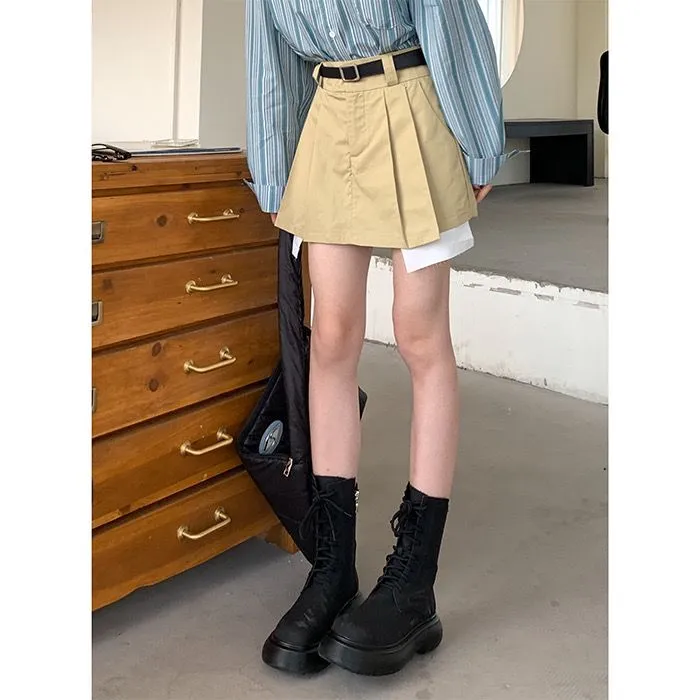 【1.1万人收藏】卡其色A字半身裙2022春夏新款设计感拼接包臀裙高腰