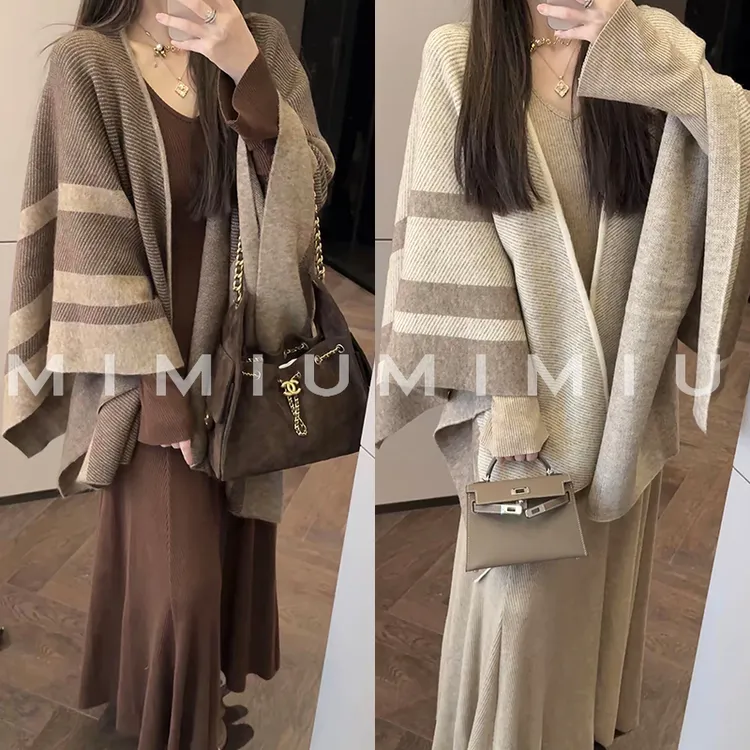 【mimius】P 慵懒氛围感羊毛针织斗篷披肩 WG10001